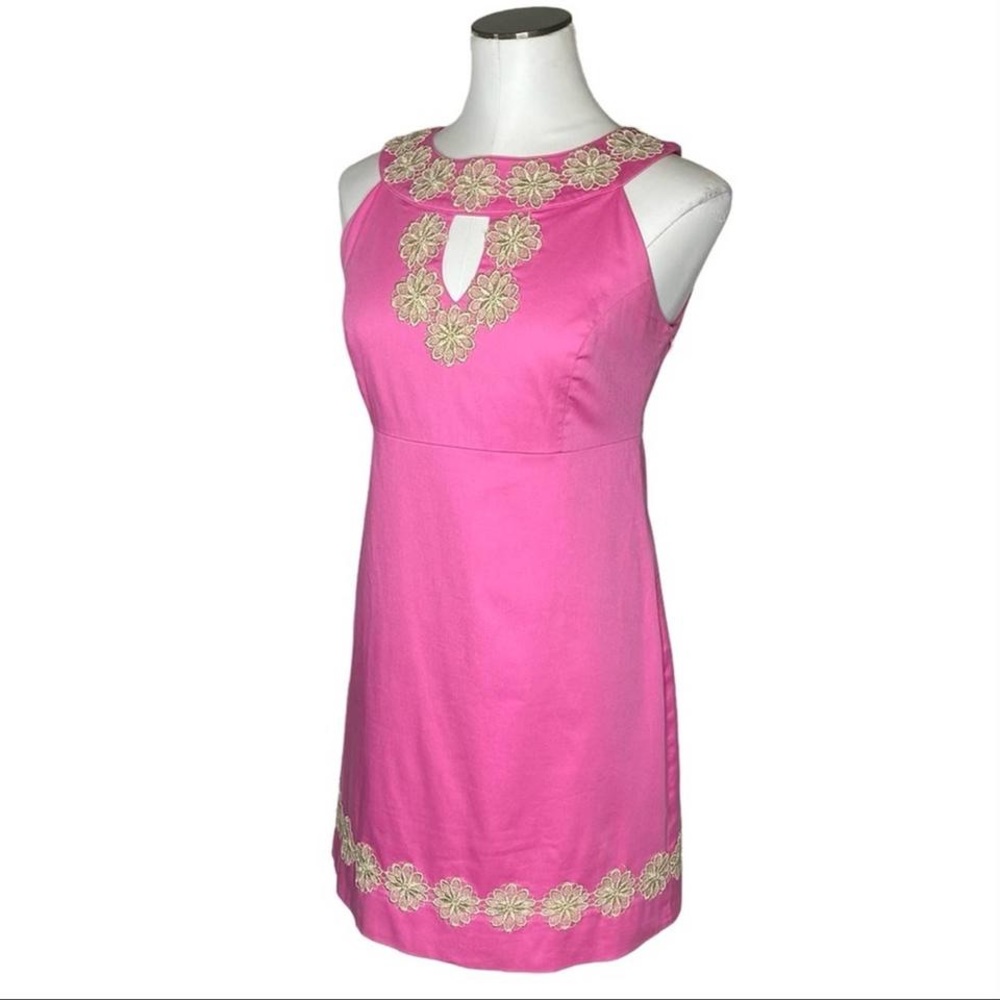 Lilly PulitzerJacqueline Pink & Gold A-line Shift Dress SZ.2 - Picture 4 of 12